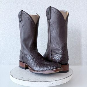 Rod Patrick Womens Western Caiman Belly Boots Size 10A Chocolate Brown Blunt Toe